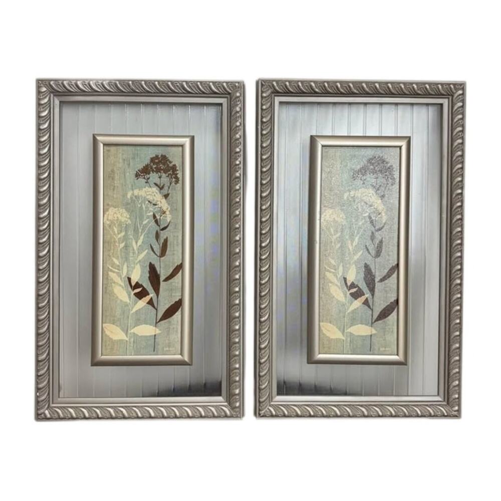 Set of Two Small Framed Floral Plant Art Pieces w/ Neutral Color Tones